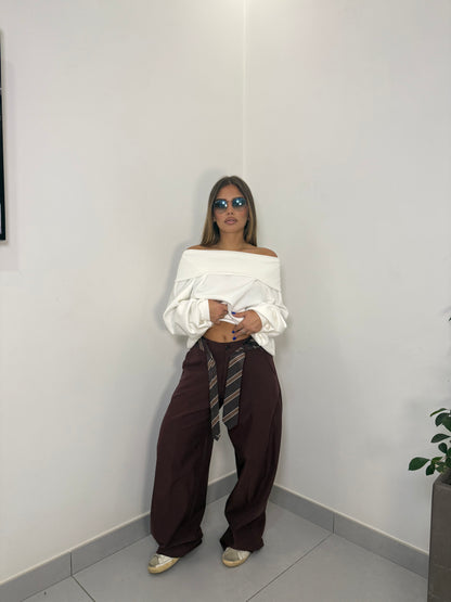 Pantalone Smoking Prugna con Cravatta 98072P