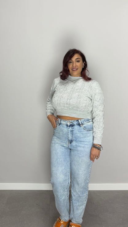 Pull Berry con Trecce in Lana Grigio 7374