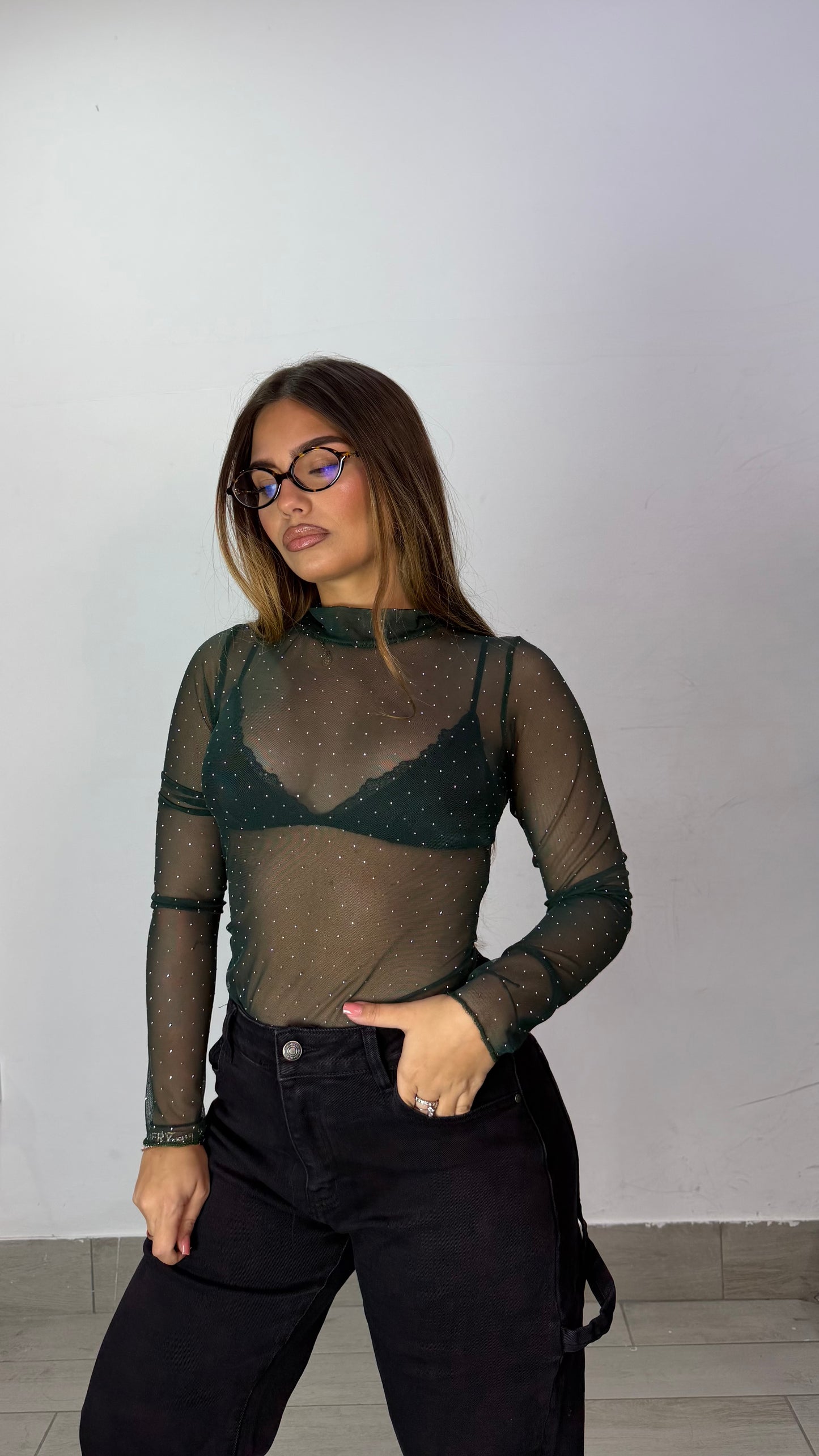 Body Filmy Con strass Verde BFS4