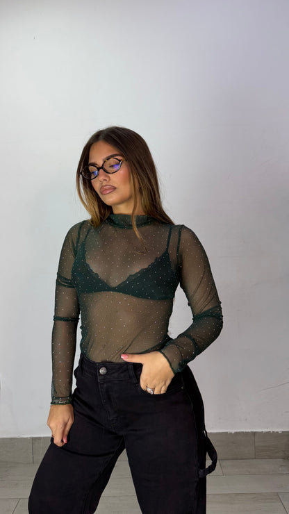 Body Filmy Con strass Verde BFS4