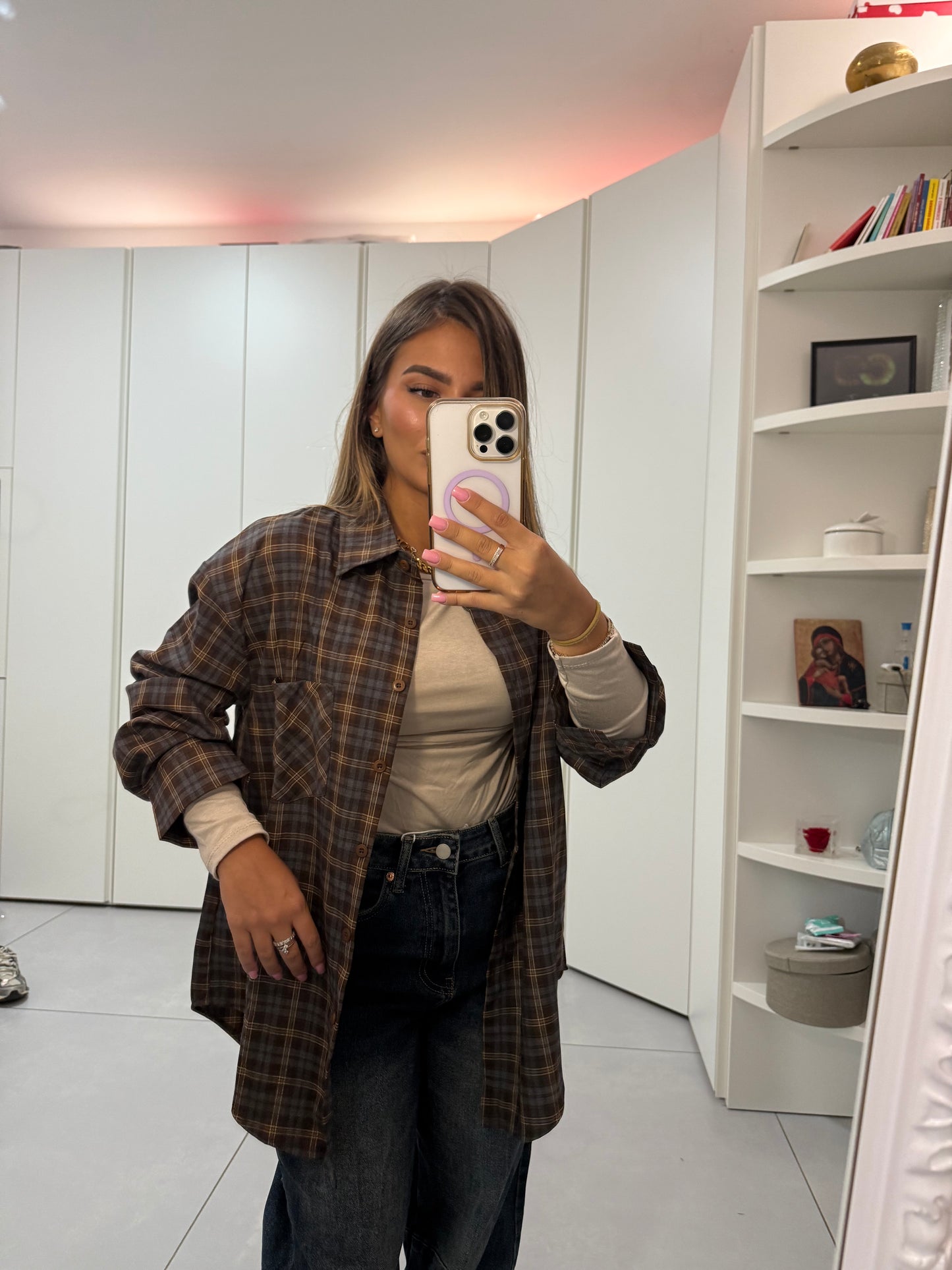 Camicia Monique a quadri marrone 17173