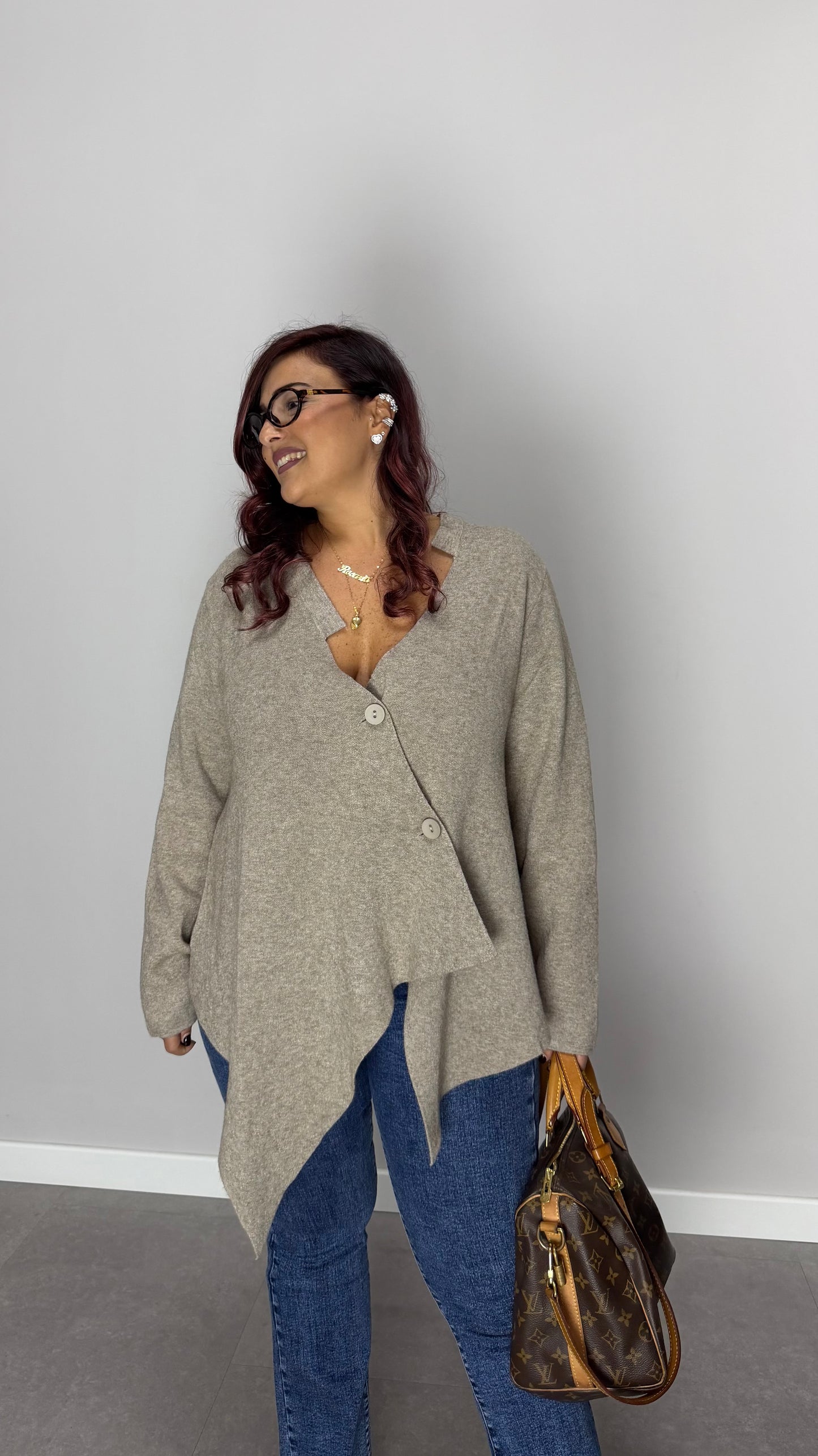 Pull CrossCardi Beige in lana rasata G168