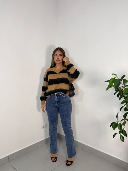 Pull ShineLine Beige e Nero in Lana 3056