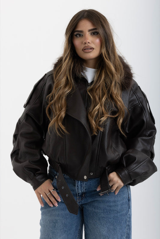 Giacca BikerBrown con pelliccia 2904