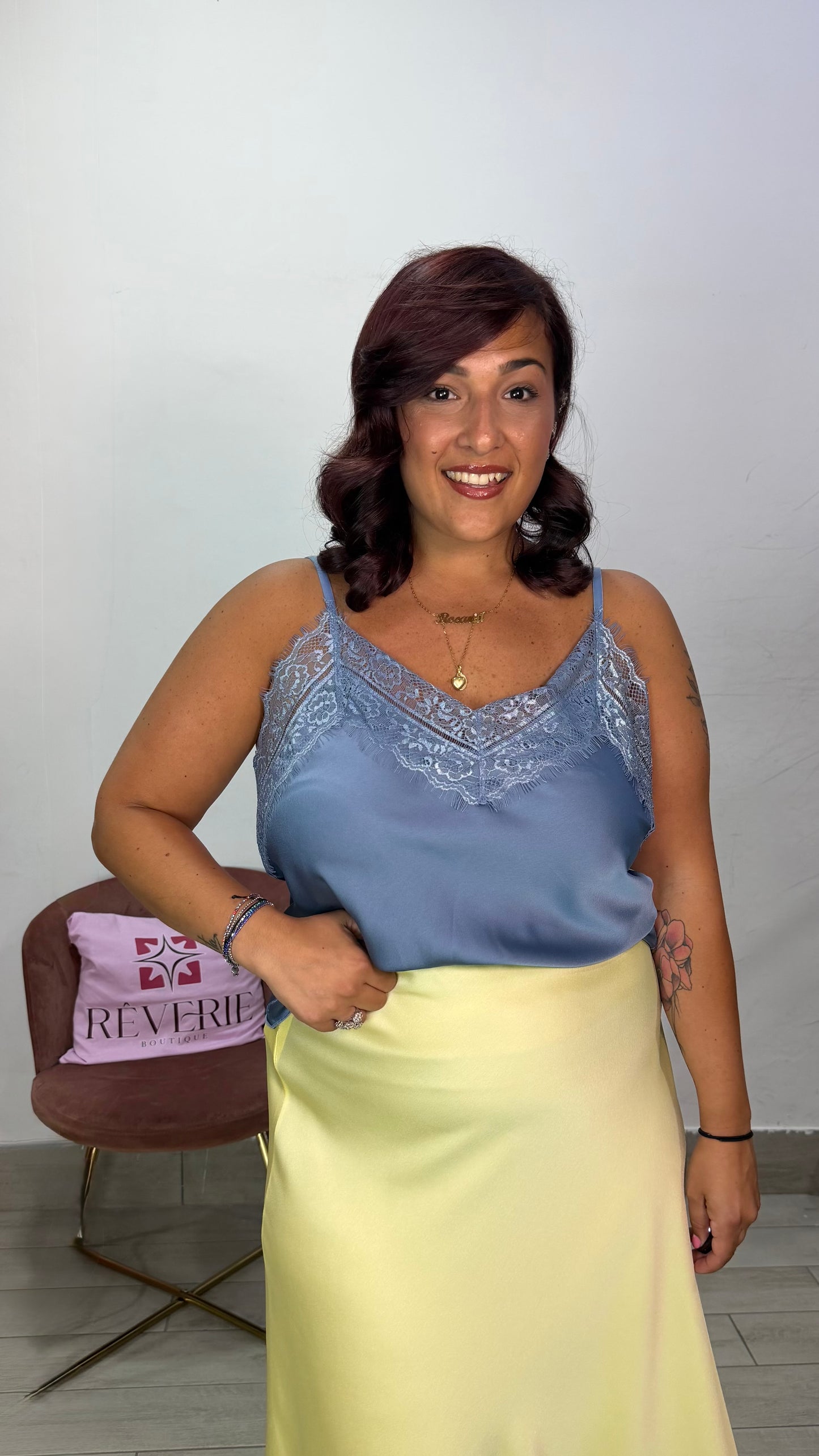 Top Camilla Azzurro Polvere in raso 8621