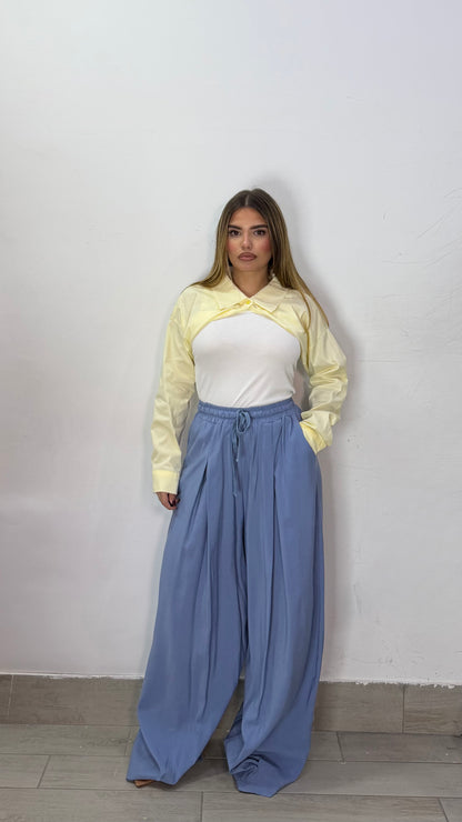 Pantalone Nerea Azzurro con elastico in vita e laccio MS19017