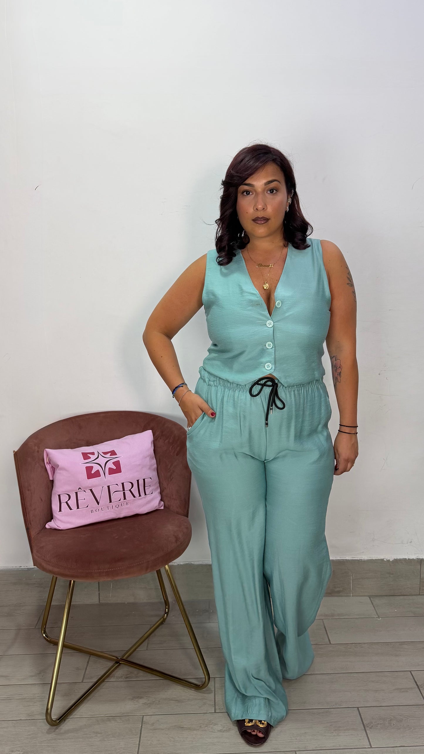 Coordinato Laura Verde Acqua in Lino ML12887