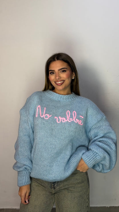 Maglioncino No Vabbè Azzurro e Rosa 3176