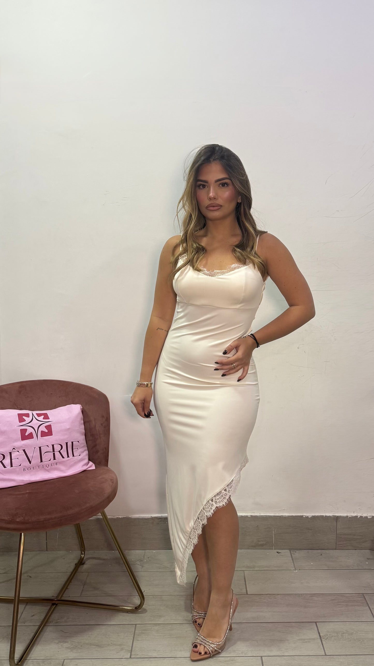 Dress Femme in Lycra con taglio asimmetrico e merletto 11576