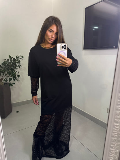 T-shirt taglio lungo in pizzo A10825-1