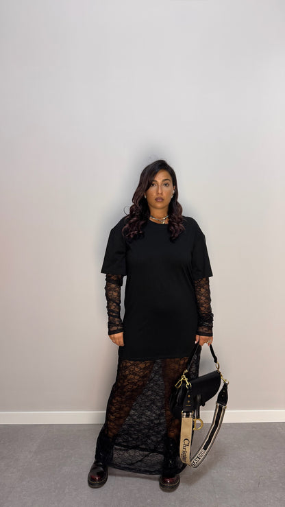 T-shirt taglio lungo in pizzo A10825-1