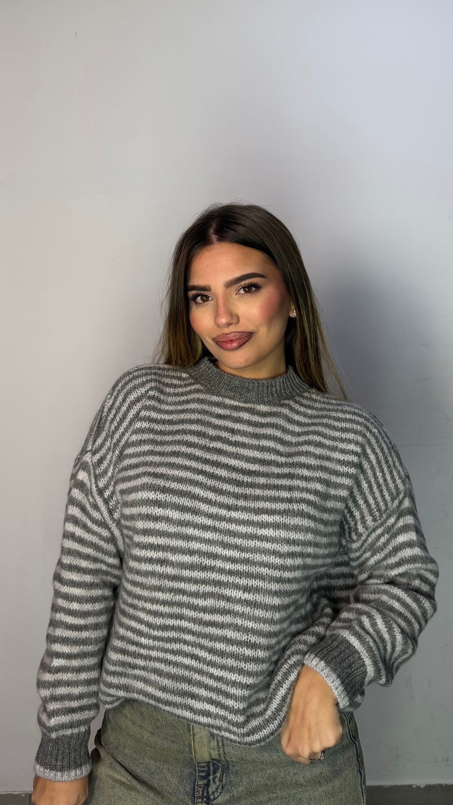 Pull Ariana a righe Grigio e Bianco A3279