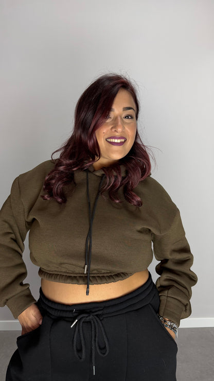 Felpa Mini Hood Felpata con Cappuccio Marrone FM44