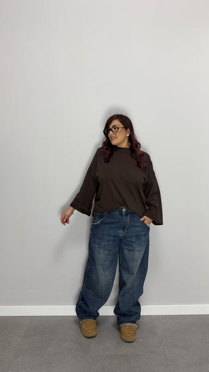 T-Shirt Silhouette con spalline Marrone TS44