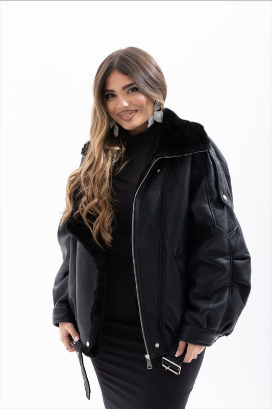 Giacca Frosty Nera foderata con pelliccia