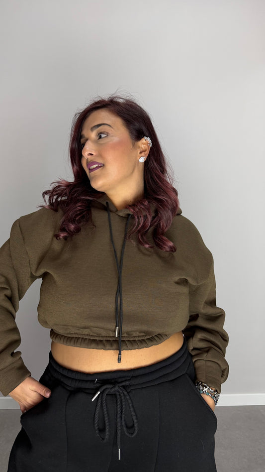 Felpa Mini Hood Felpata con Cappuccio Marrone FM44