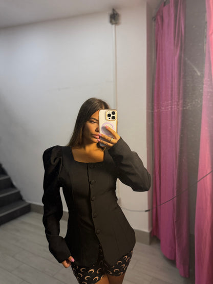 giacca con manica a palloncino nera