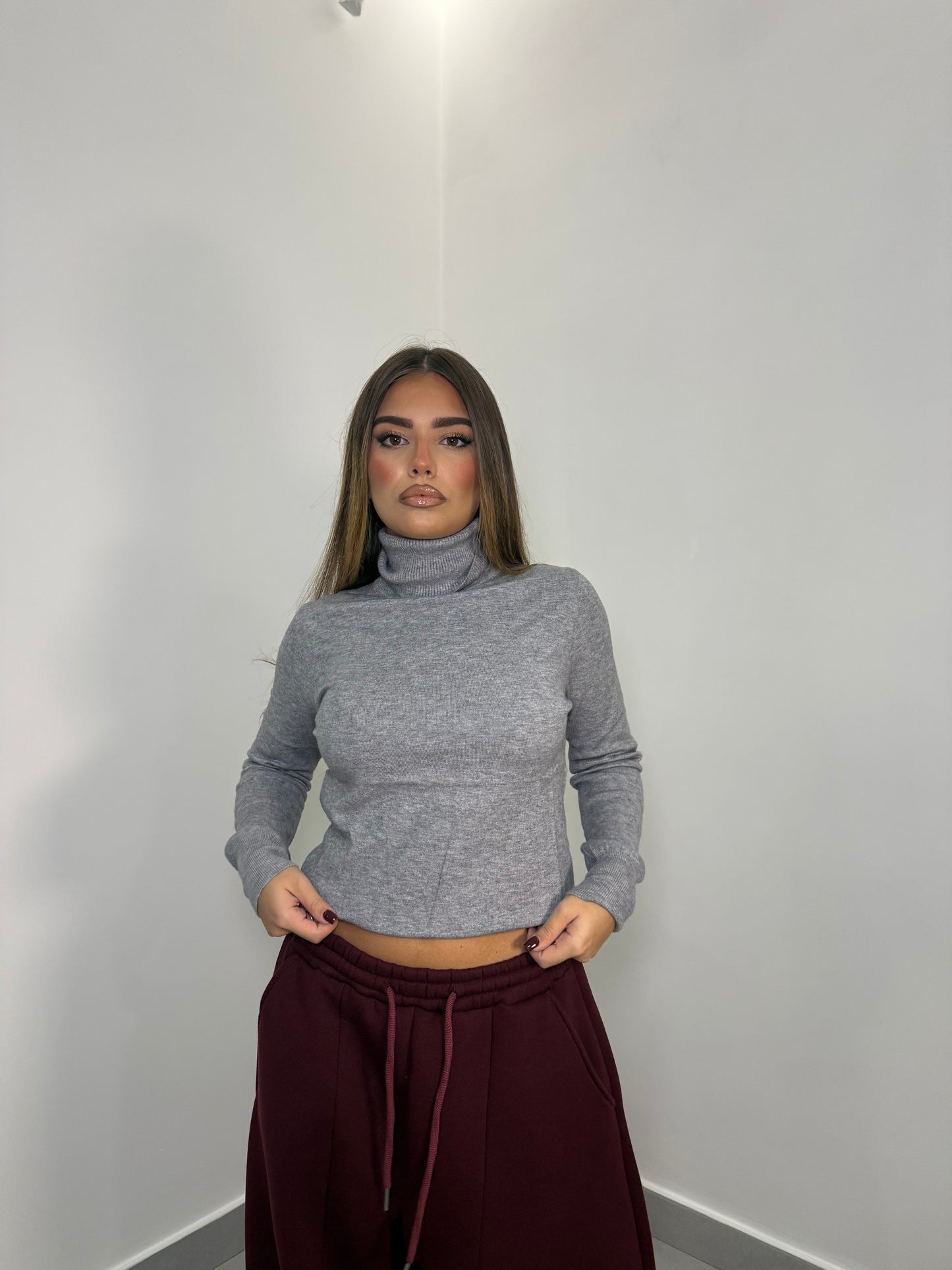 Pull Pring Collo alto in lana rasata grigio 0803