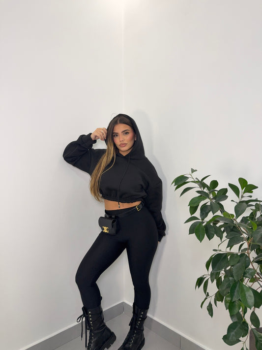 Felpa Mini Hood Felpata con Cappuccio Nero FM44