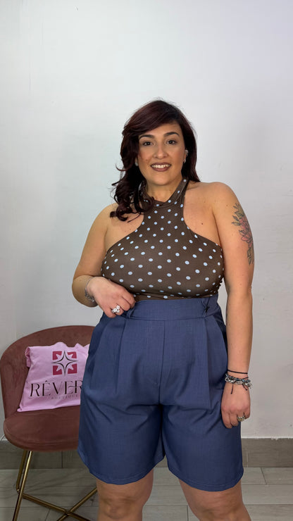 Body Bon Ton a pois Marrone e azzurro in Lycra 9933