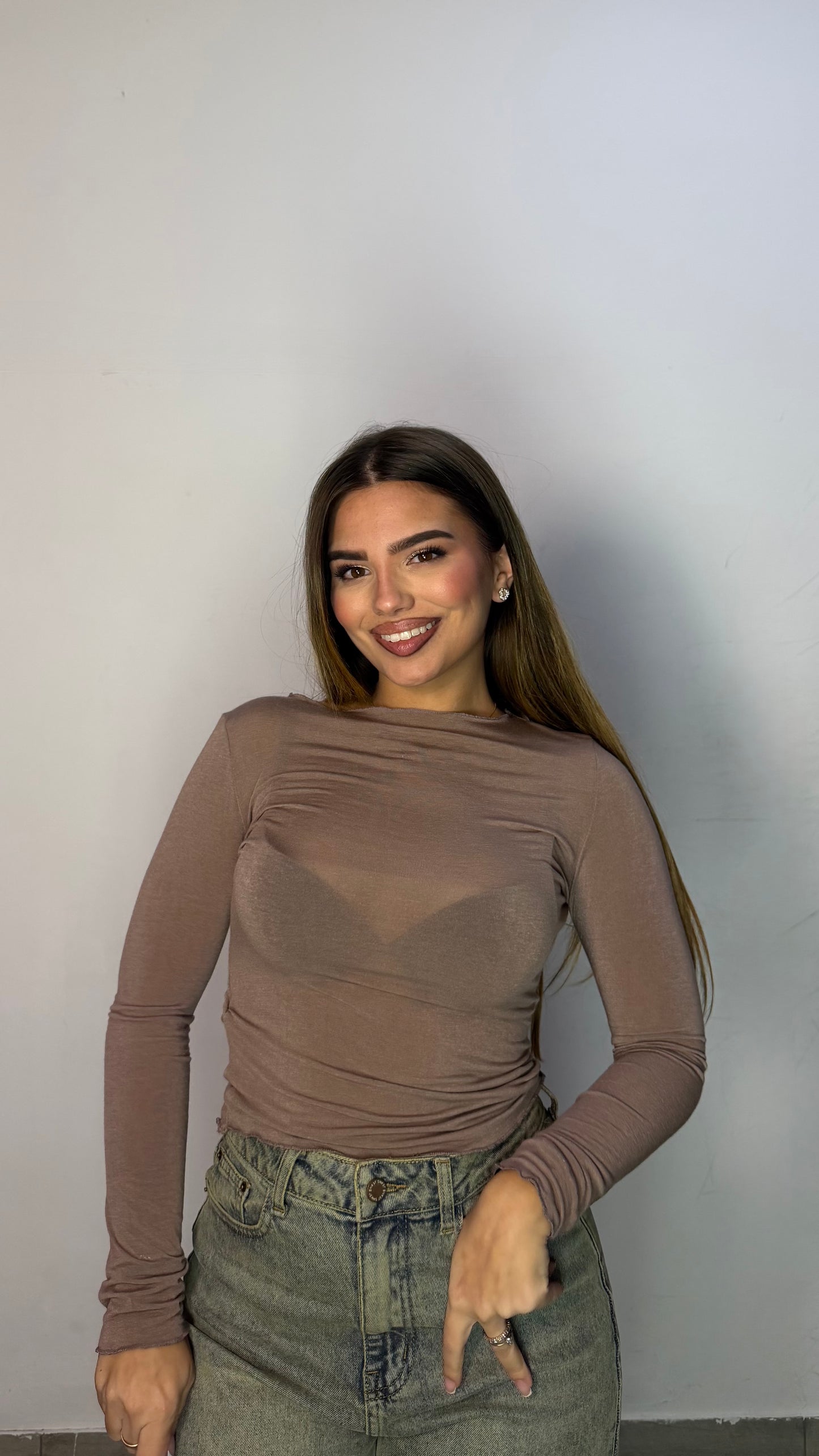 Shirt Velatissima Scollo a Barca Fango 37981