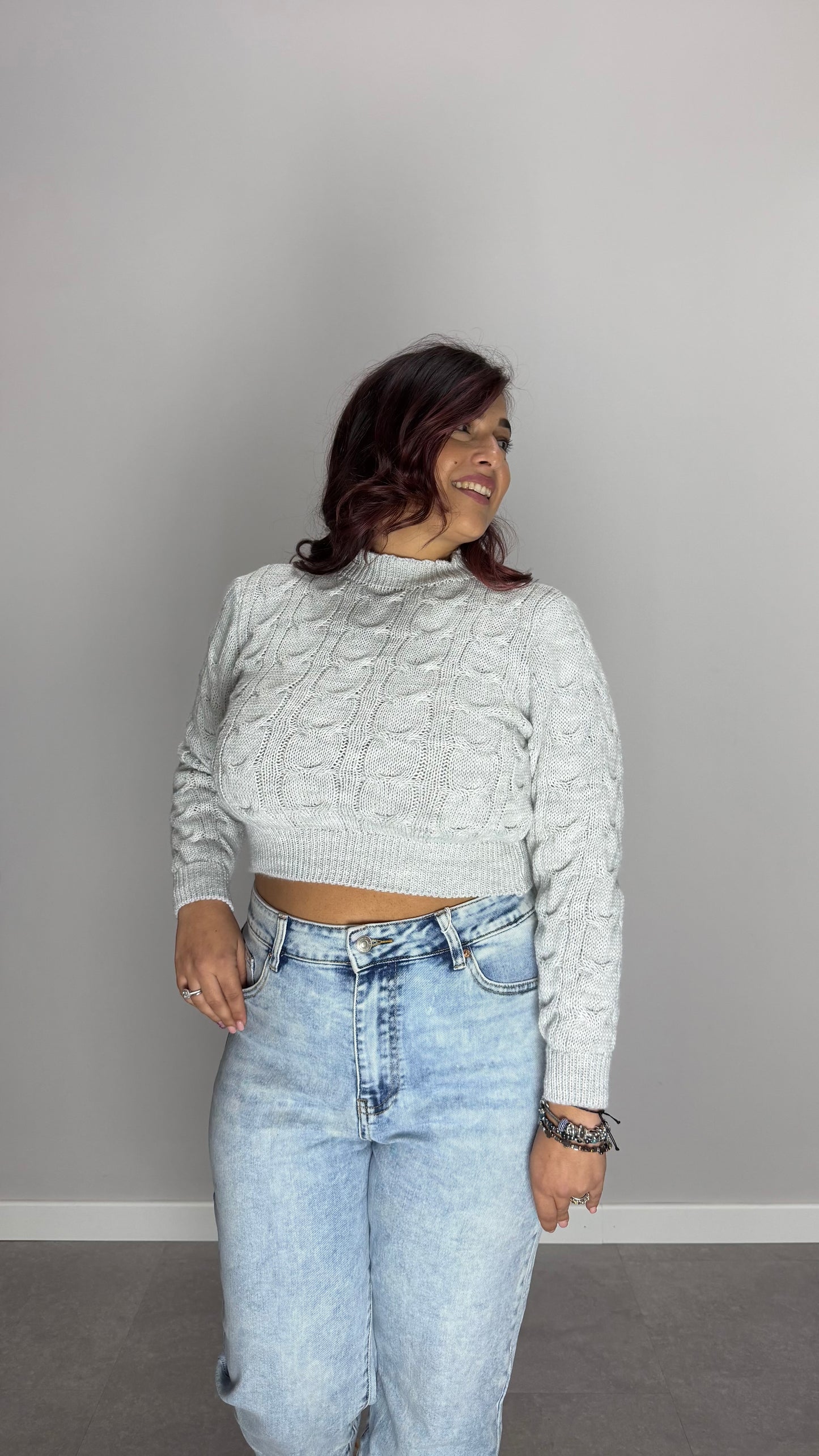 Pull Berry con Trecce in Lana Grigio 7374