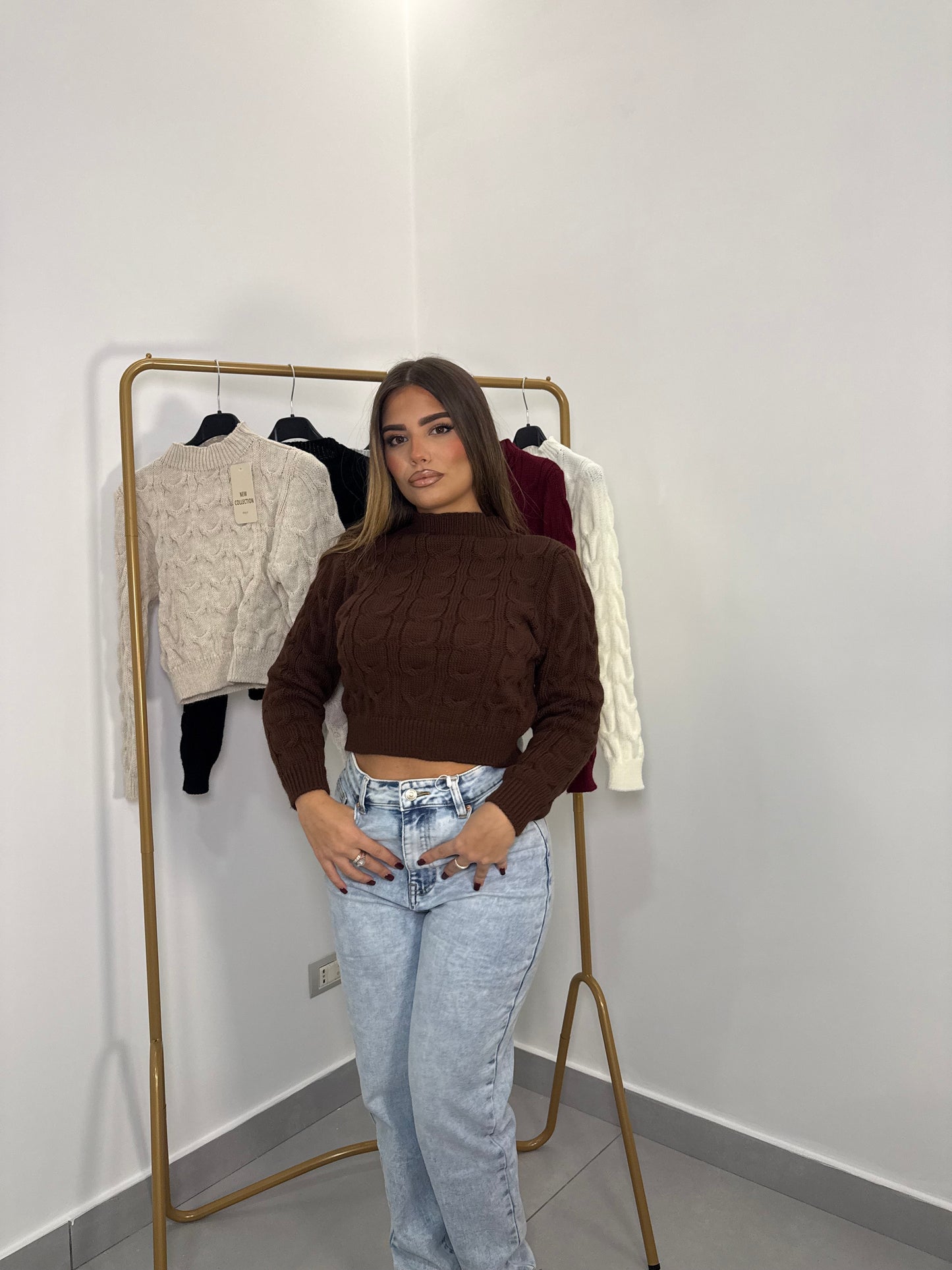 Pull Berry con Trecce in Lana Marrone 7374