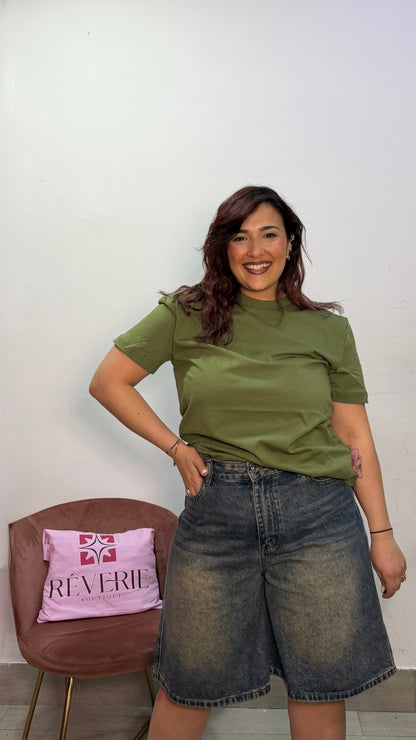 T-Shirt Essenzial Verde mezza manica in cotone By Lumina L8869