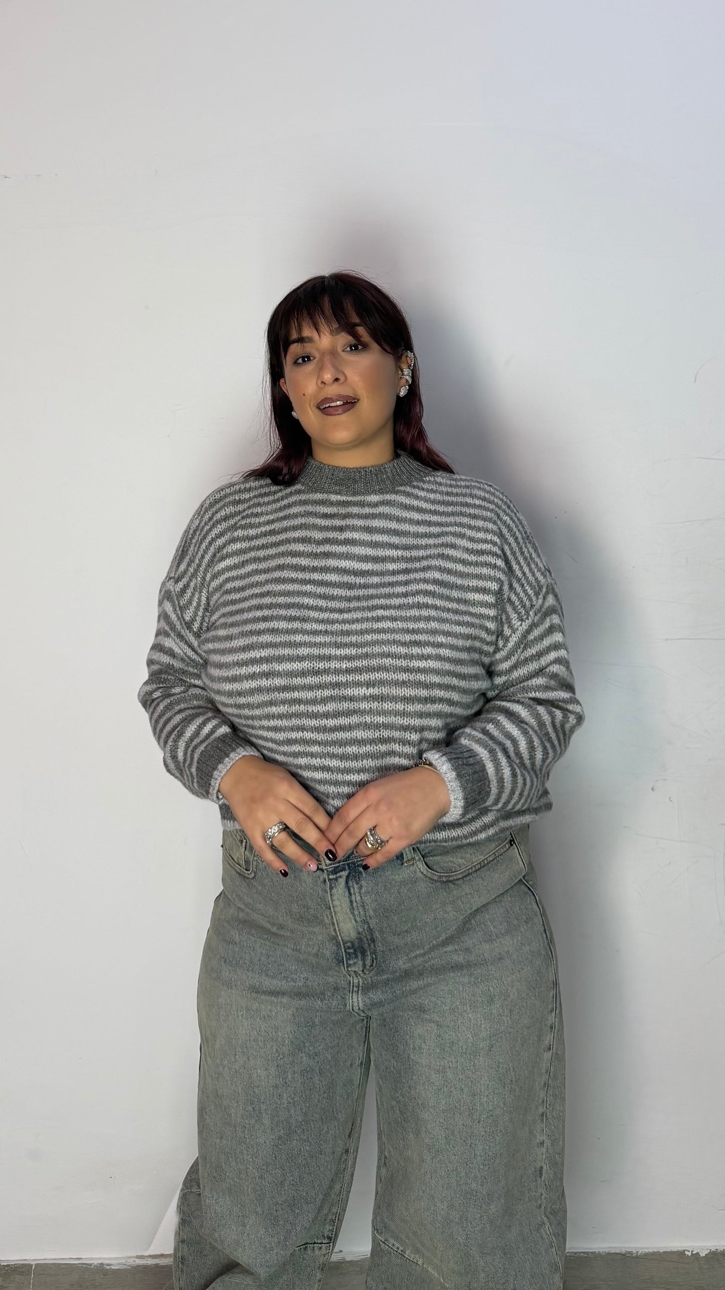 Pull Ariana a righe Grigio e Bianco A3279