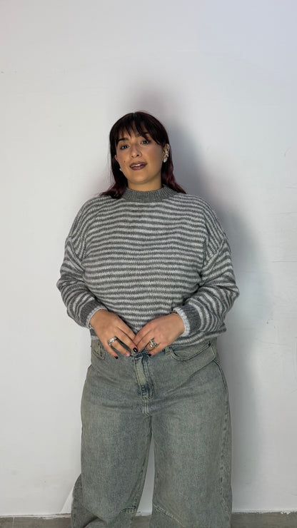 Pull Ariana a righe Grigio e Bianco A3279