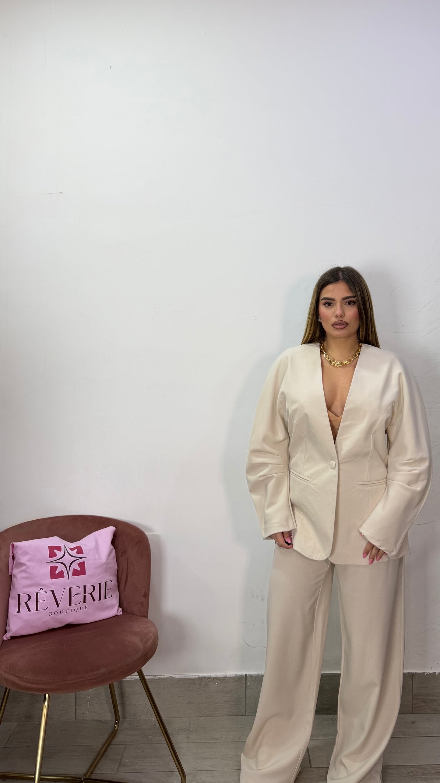 Tailleur Chèrie Beige con drappeggio 66728
