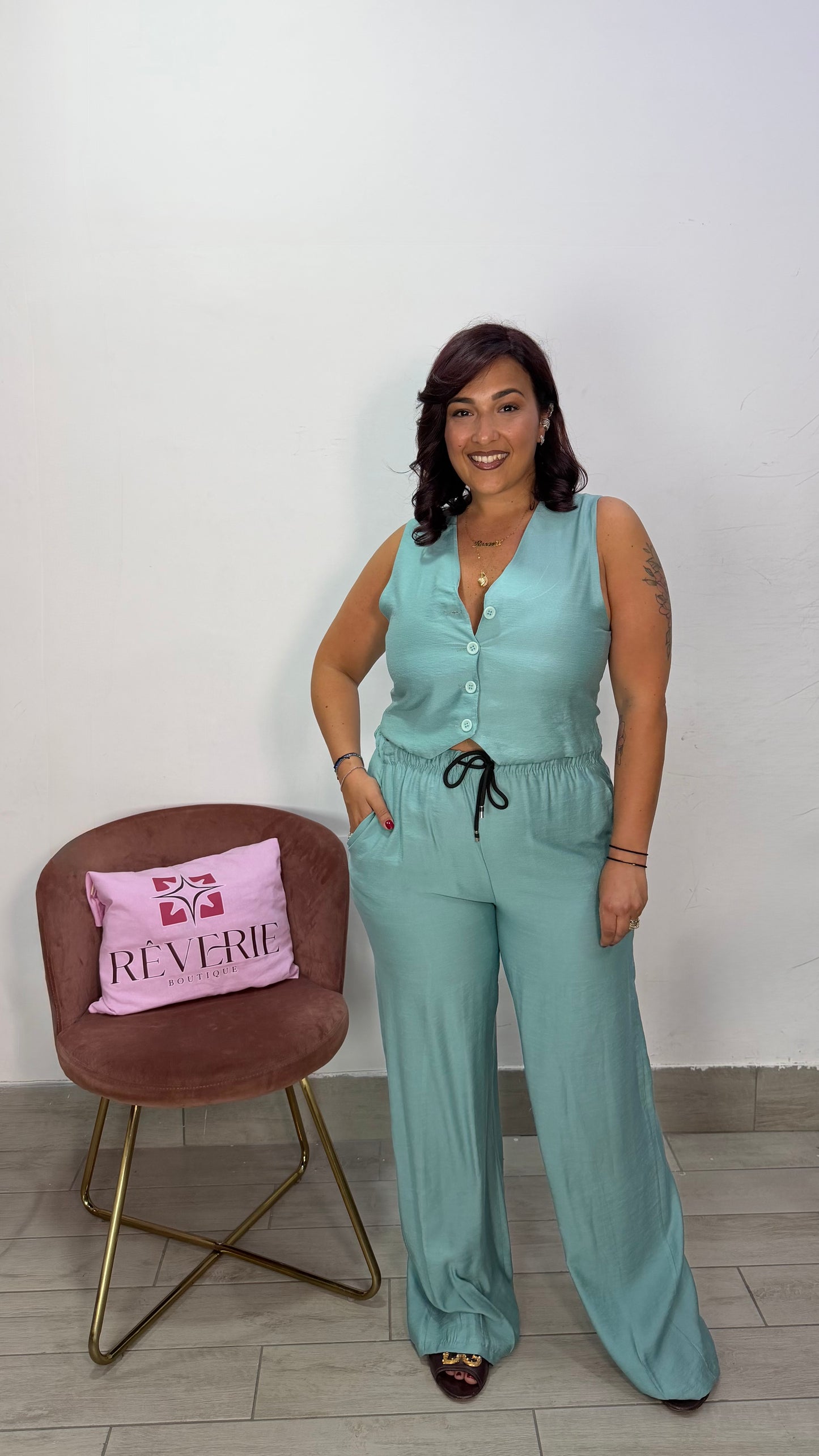 Coordinato Laura Verde Acqua in Lino ML12887