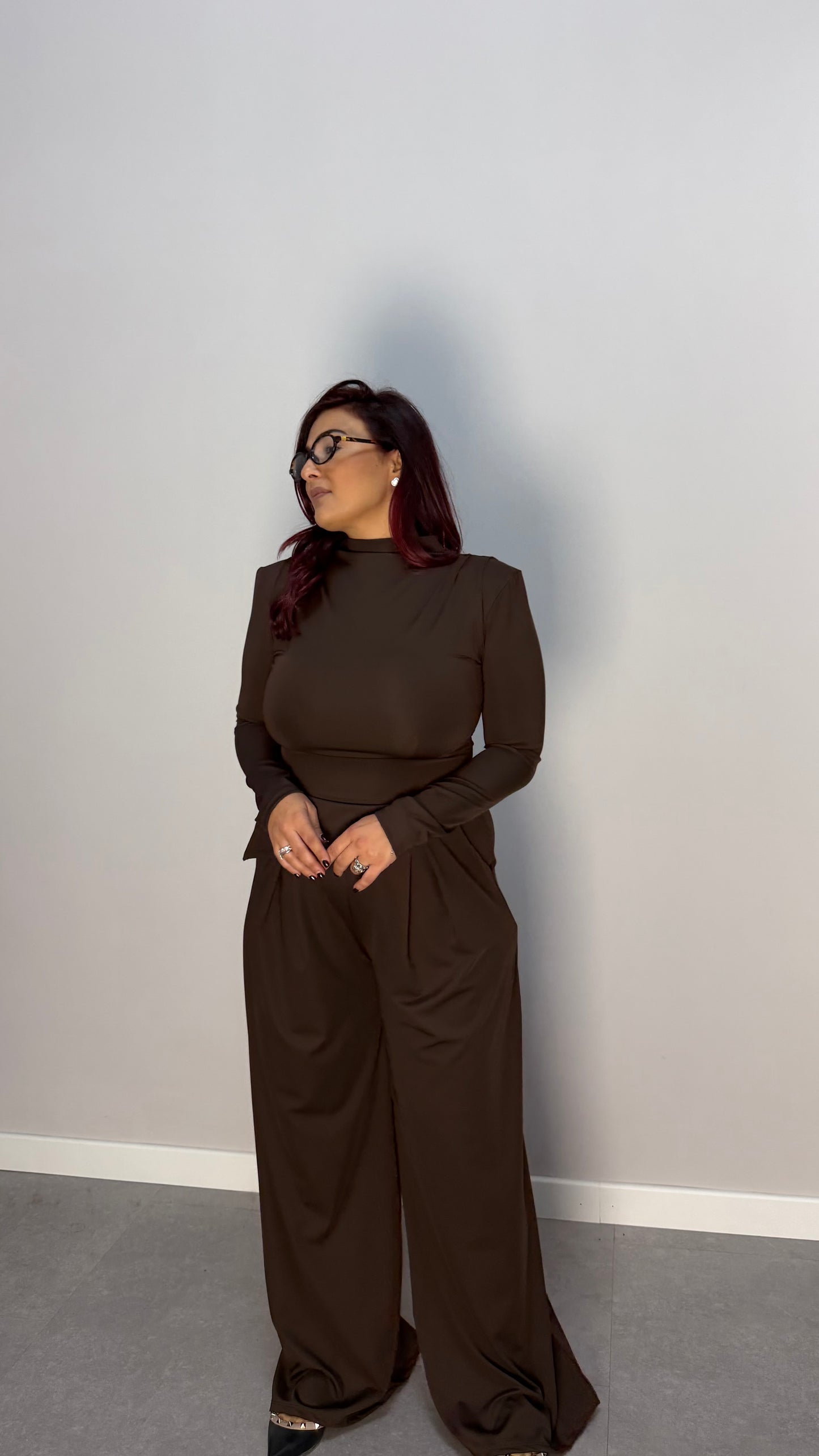 Coordinato Siera Marrone in licra con spalline 16557