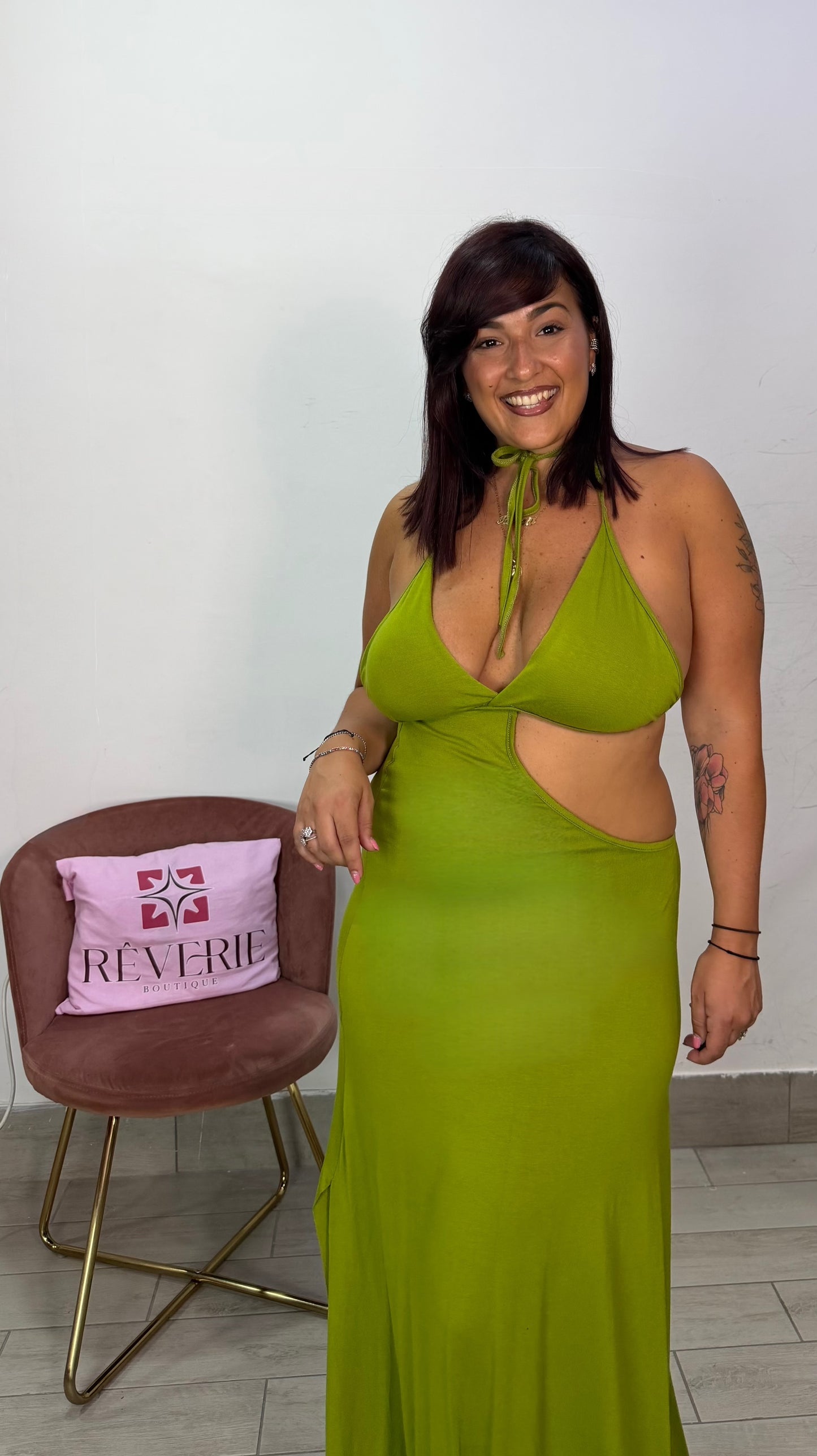 Dress Oia Verde in tessuto 3123