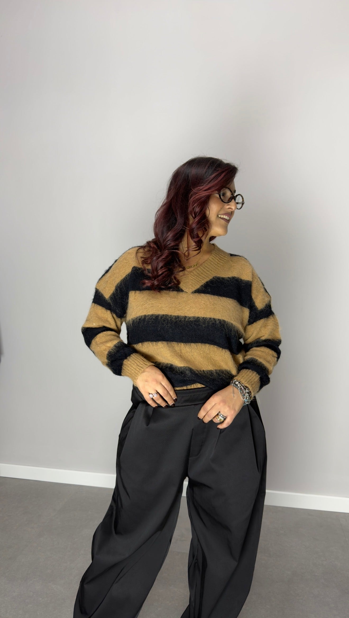 Pull ShineLine Beige e Nero in Lana 3056