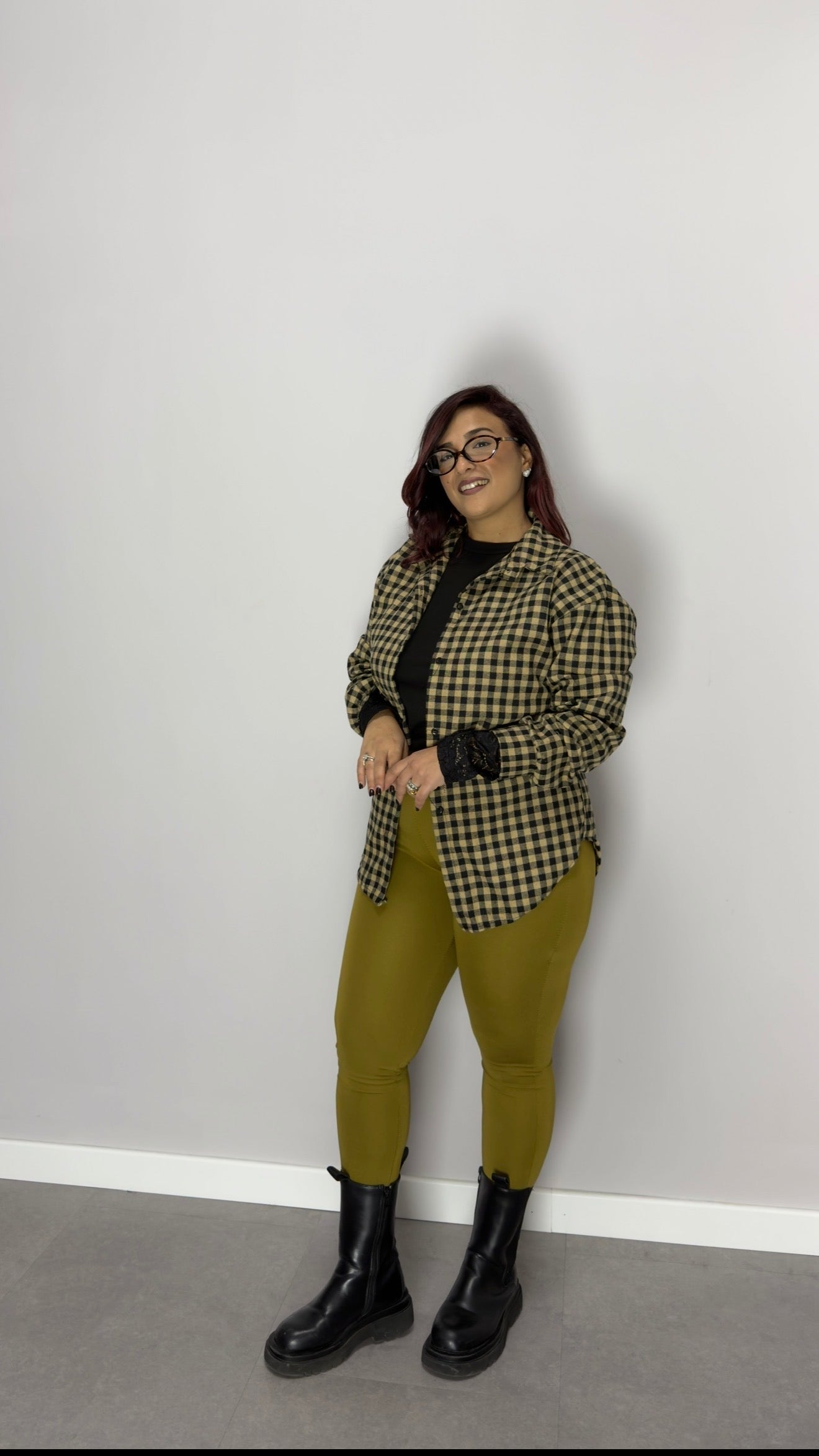 Camicia Nora Senape a Quadri in Cotone CN44