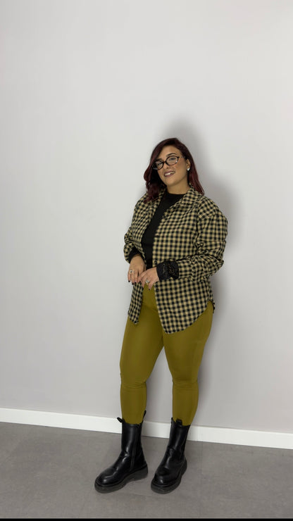 Camicia Nora Senape a Quadri in Cotone CN44