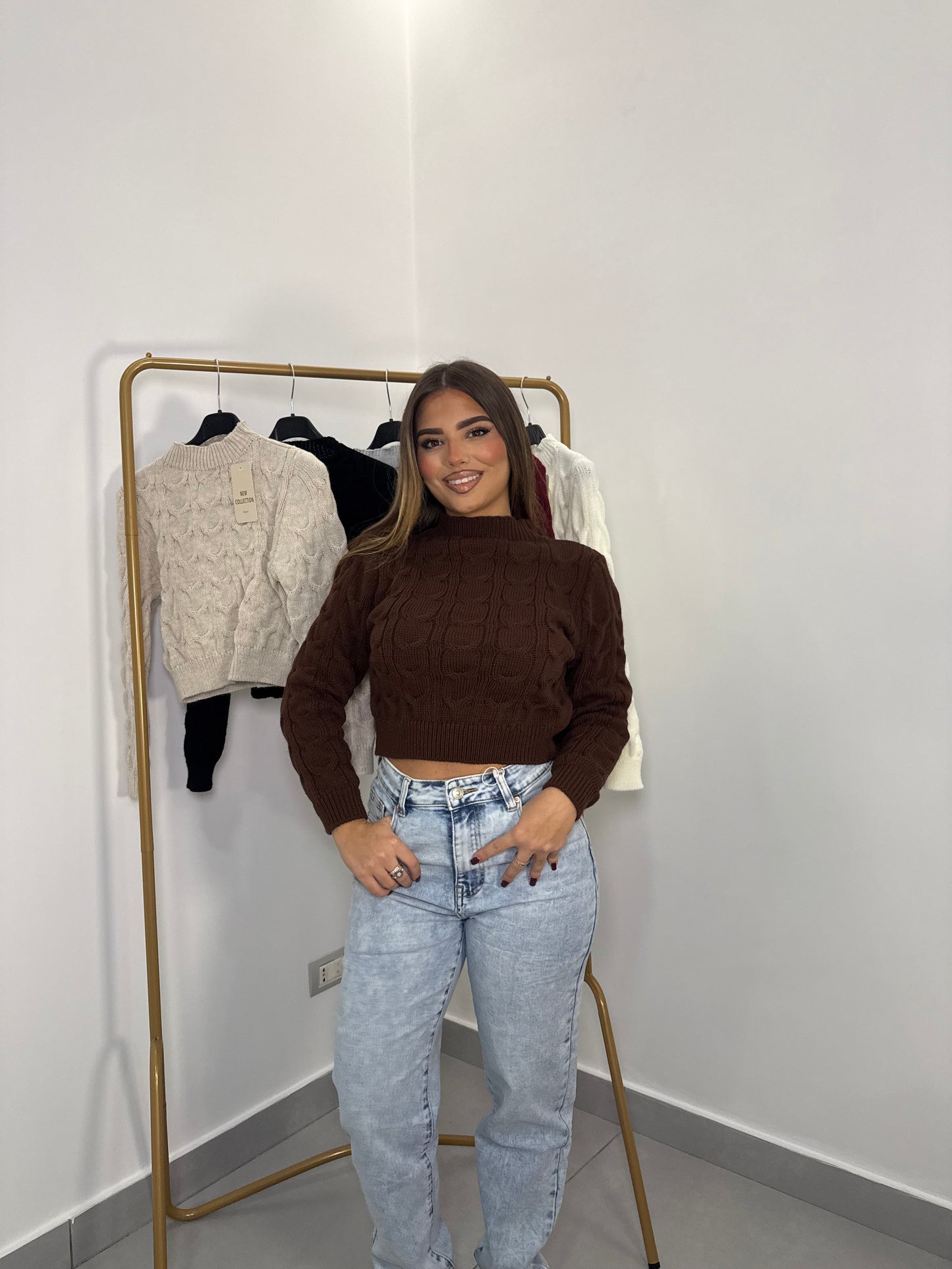 Pull Berry con Trecce in Lana Marrone 7374