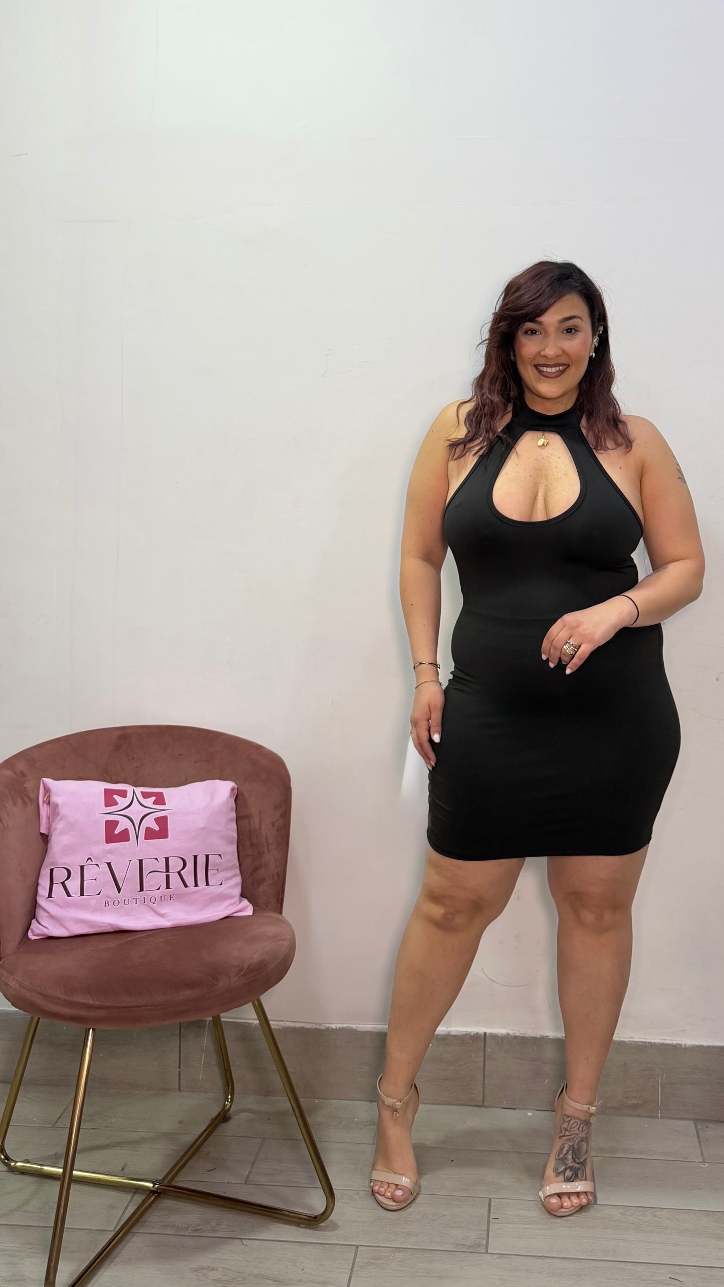 Dress Tindy Nero in Lycra con scollo all’americana 26849