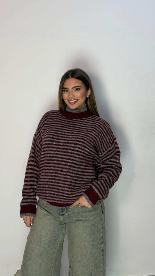 Pull Ariana a righe Grigio e Bordeaux A3279