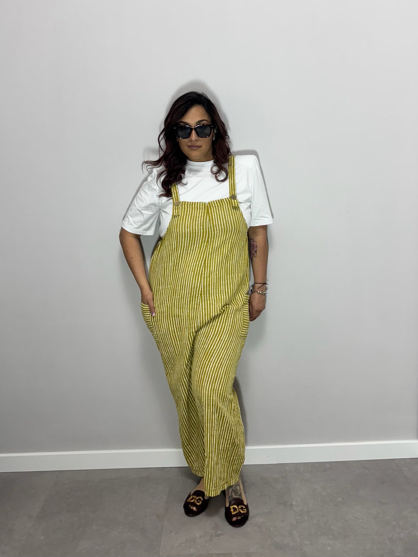 Salopette righe gialla