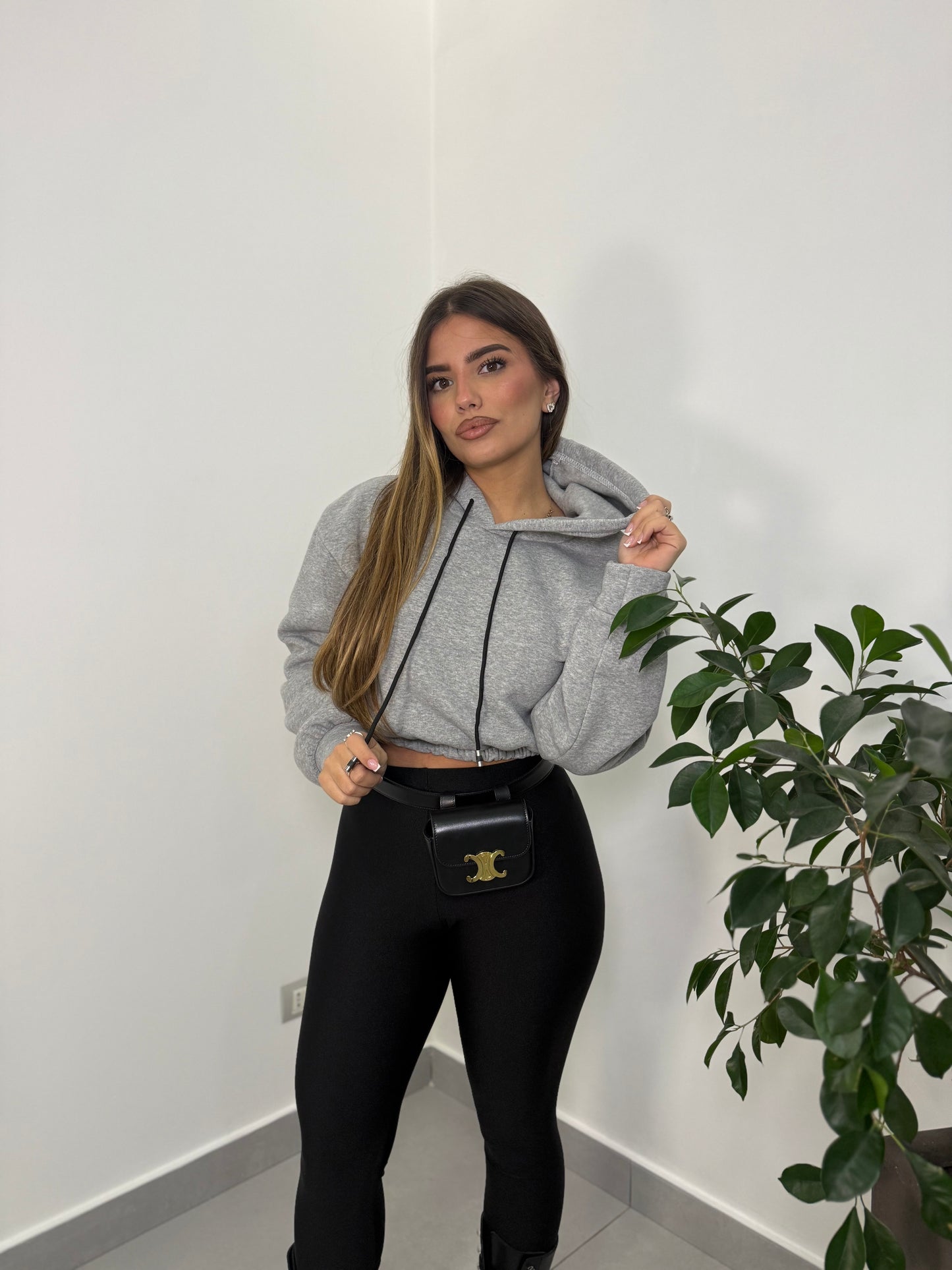 Felpa Mini Hood Felpata con Cappuccio Grigia FM44