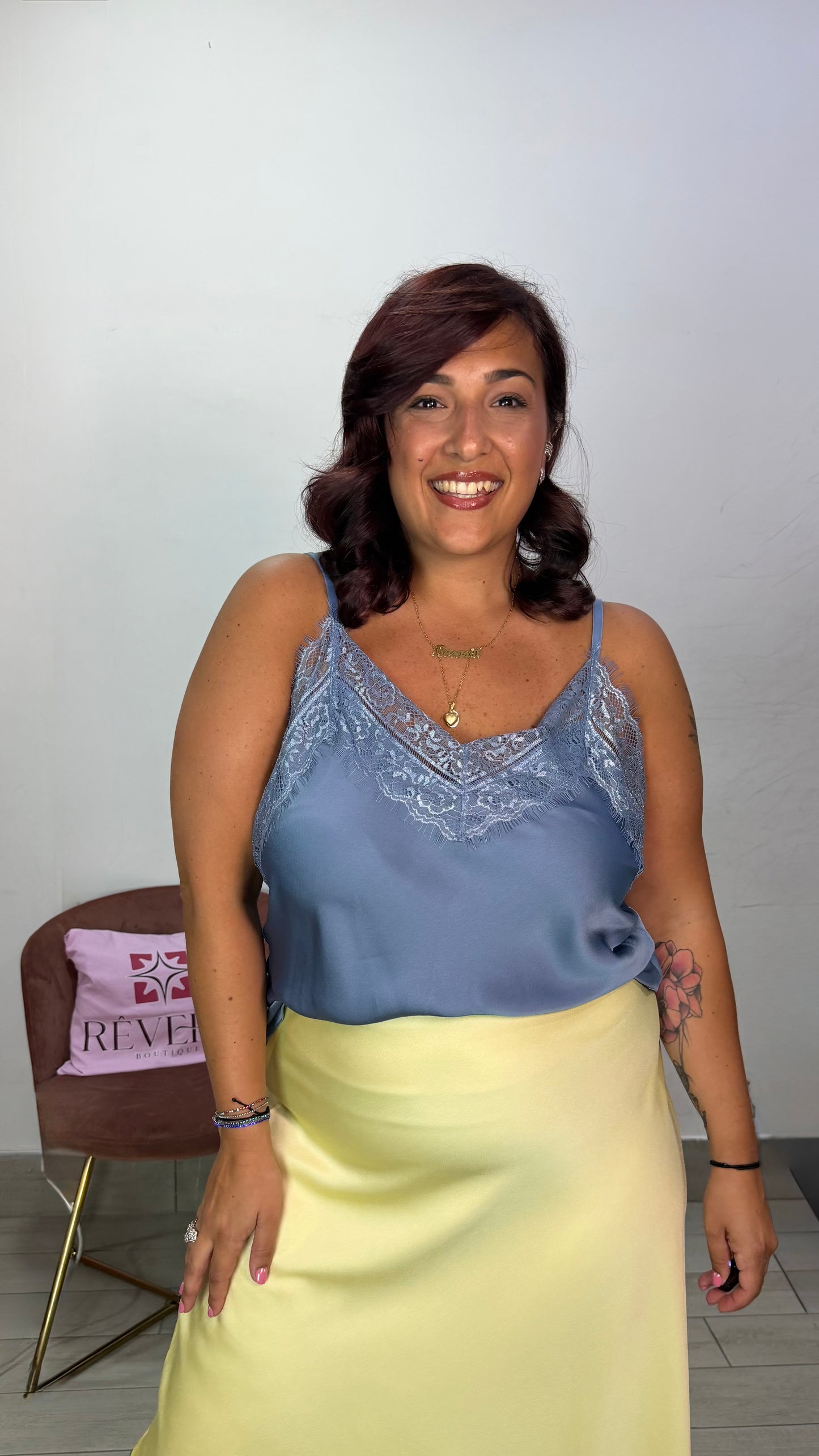 Top Camilla Azzurro Polvere in raso 8621