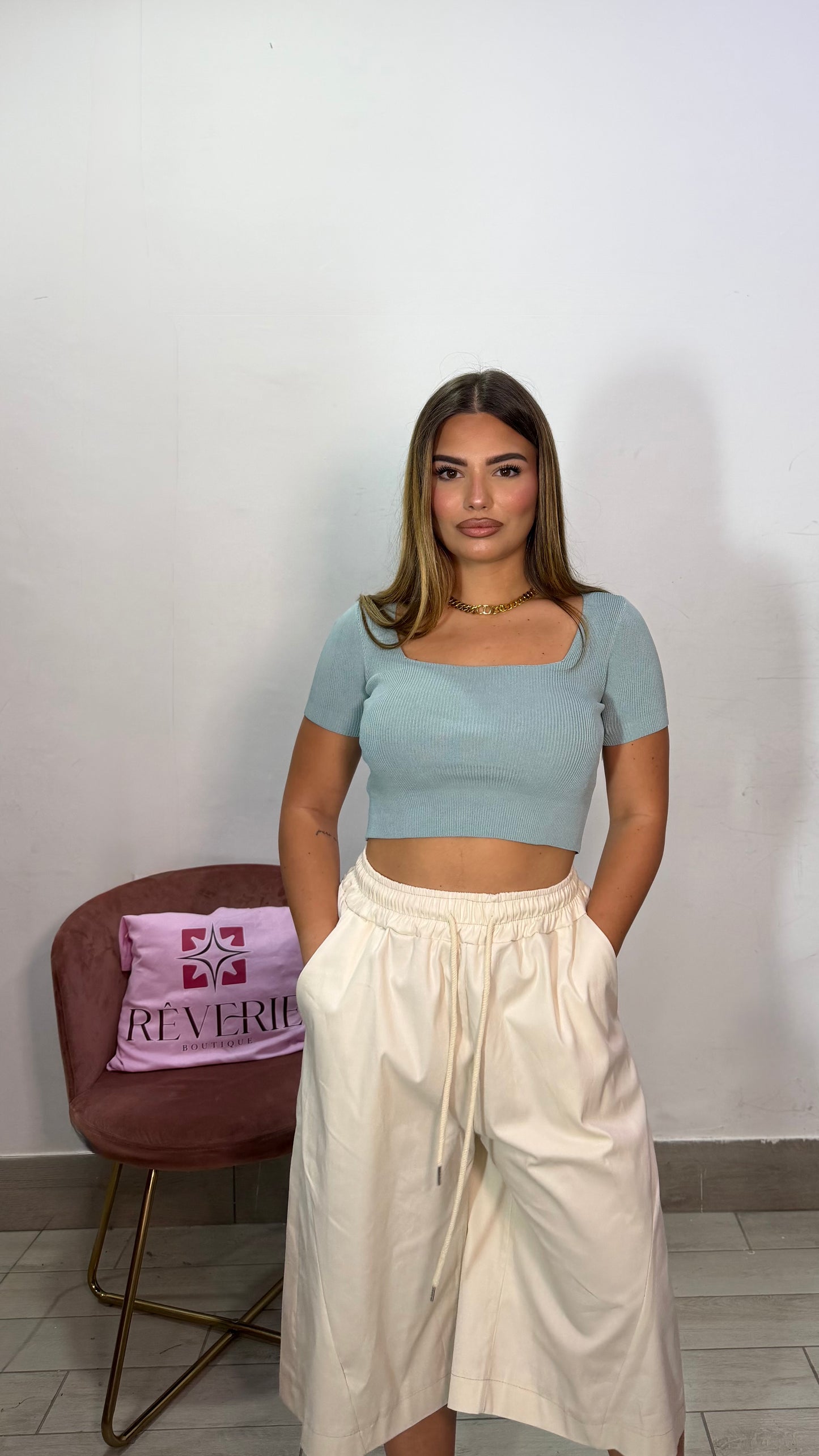 Maglia Marea Azzurro Polvere Crop 803