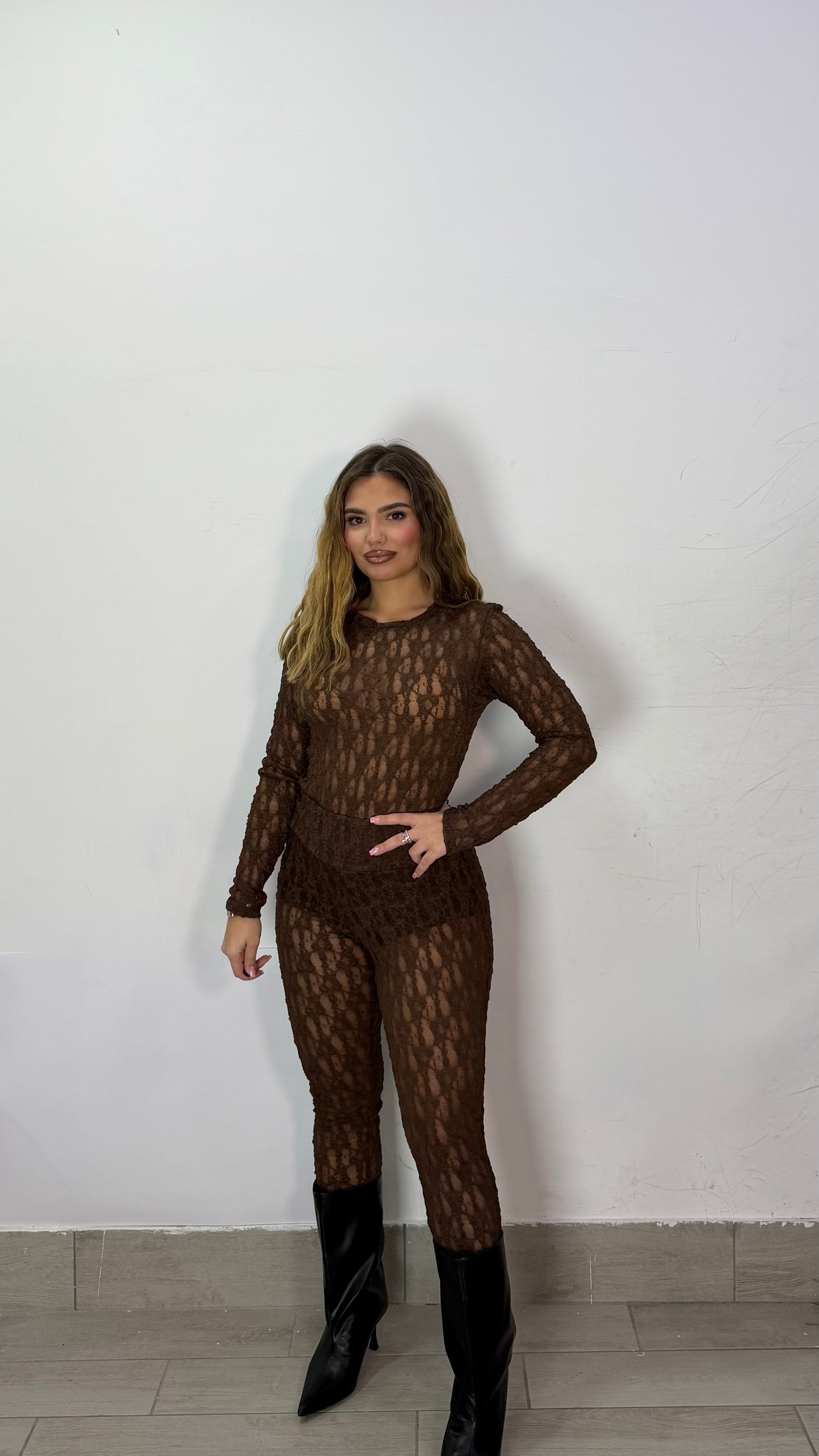 Leggings Rebrodè con Ghette Marrone 16608
