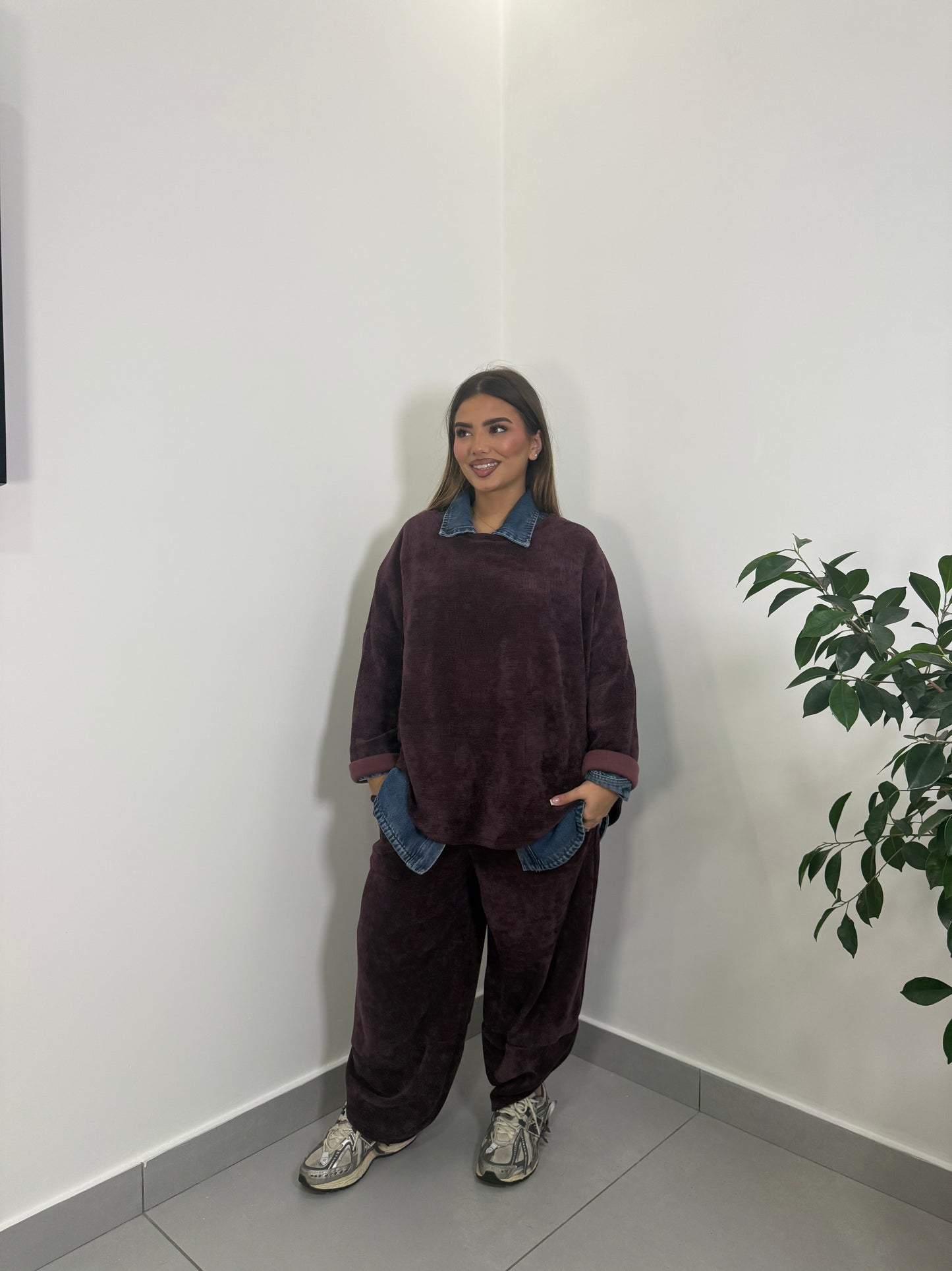 Coordinato Tuta Homey in Velluto Bordeaux 6171