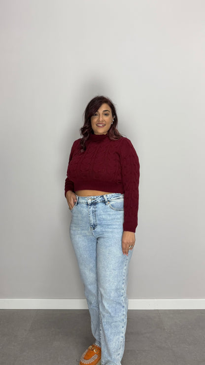 Pull Berry con Trecce in Lana Bordeaux 7374