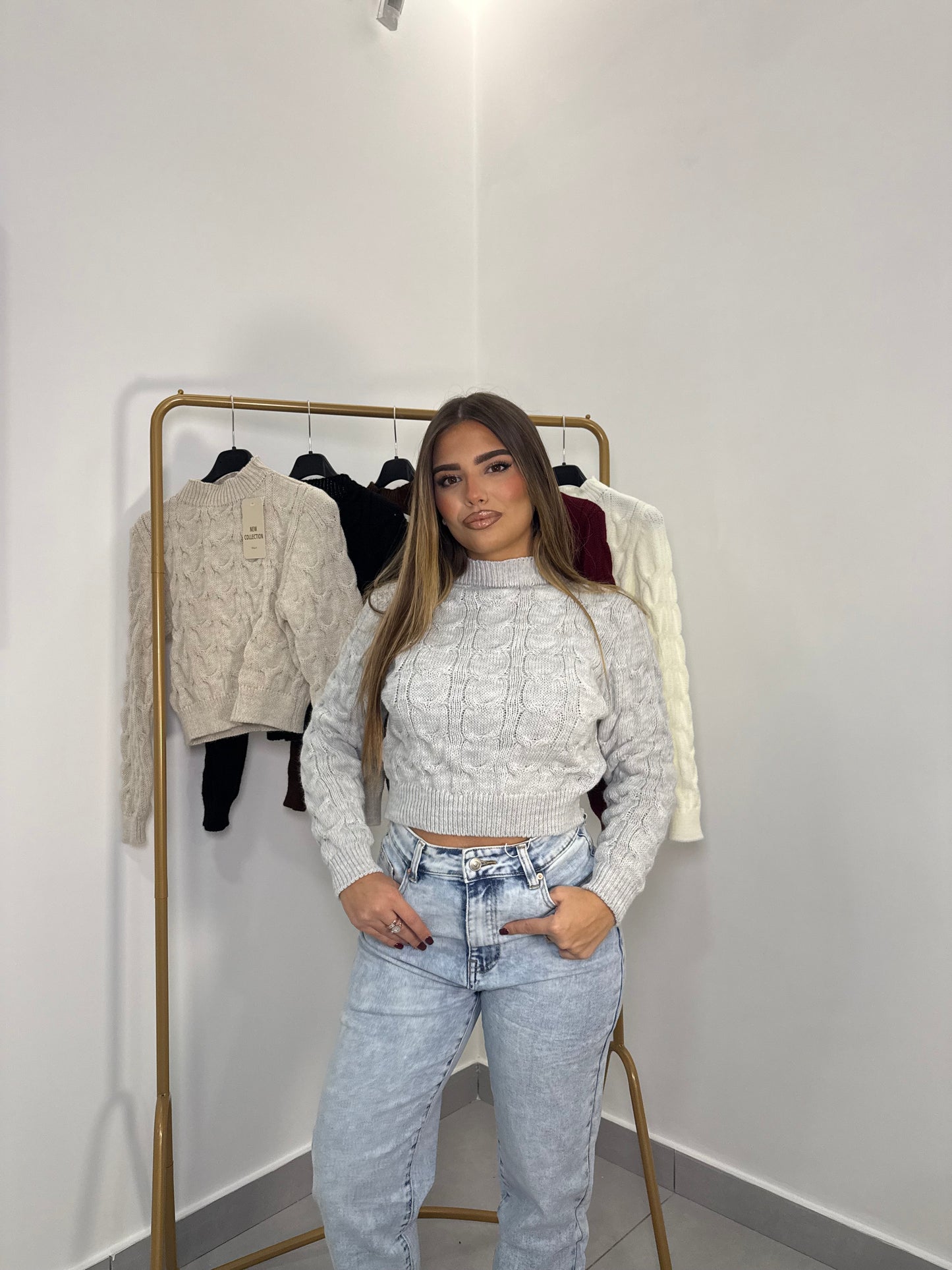 Pull Berry con Trecce in Lana Grigio 7374