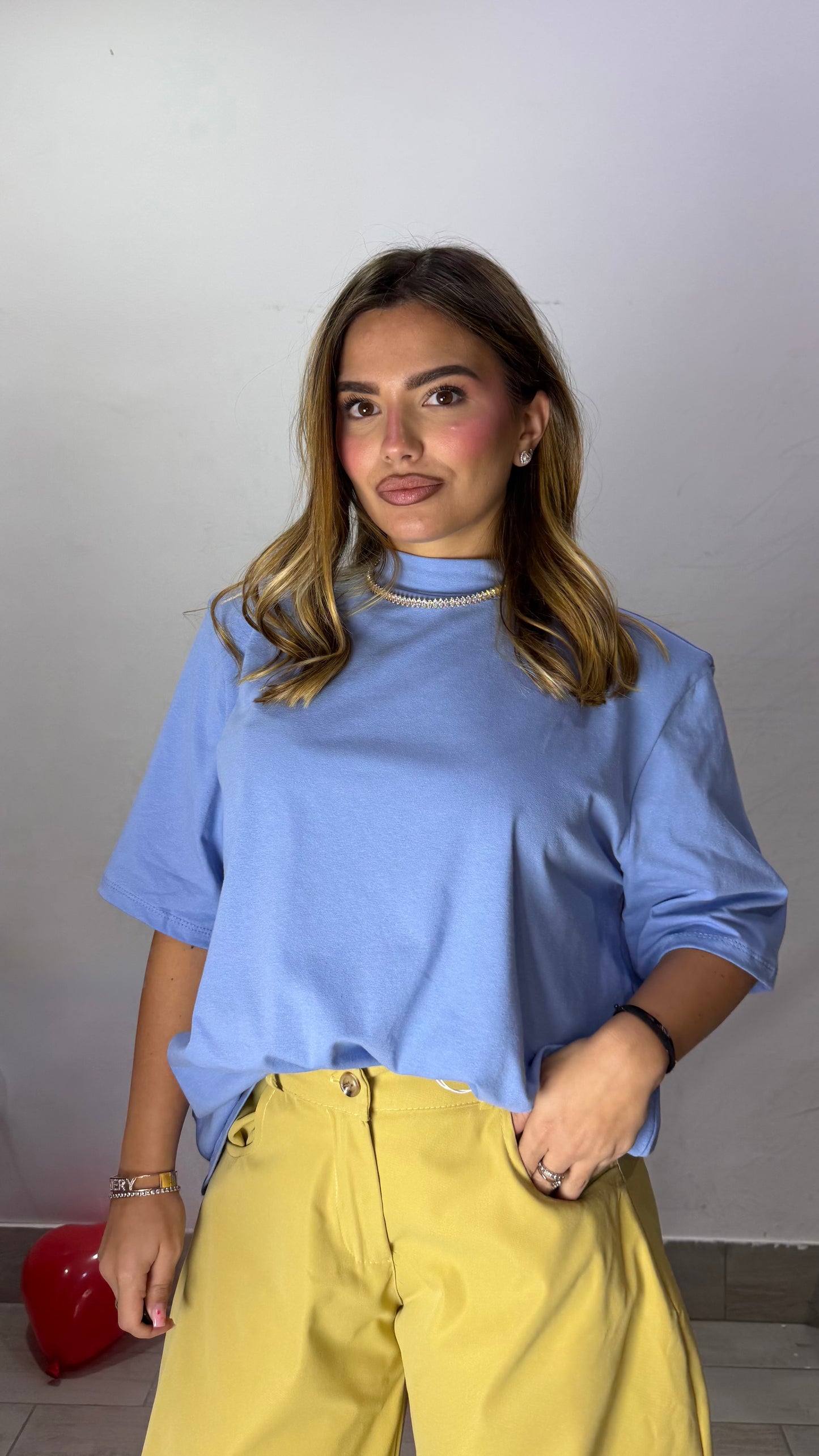 T-Shirt Power Tee mezza manica con spalline Azzurra 5571