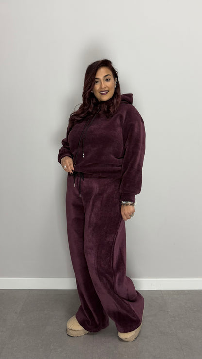 Coordinato in Tuta Velvet Bordeaux con cappuccio 444